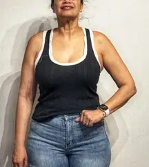 Pilcro Black Ribbed Racerback Tank Top Sz S