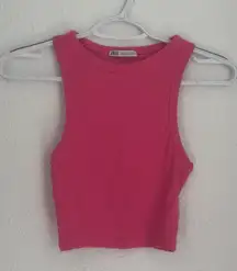 Zara bubblegum pink cropped ribbed basic tank top size S