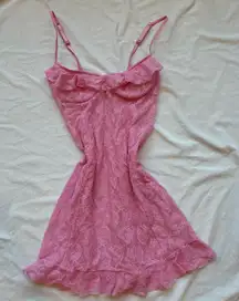 Inner Secrets Vintage pink Floral Lace V-Neck sheer Slip Dress with Ruffle Hem