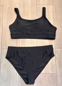 Black Women's Swim Set high waisted sporty top size XL NWOT