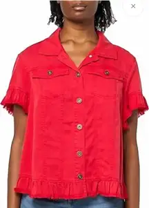 Short Sleeve Two Pocket Jacket Top In Red