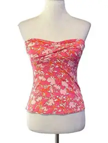 Lilly Pulitzer Strapless Tankini Swim Top Twist Front Pink Floral Womens Size XS