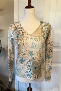 Peck & Peck Pure Cashmere Women's Sweater Lightweight V-Neck Pattern Size S