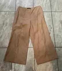 Express Cropped Wide Leg High Rise Pants Tan Size 8R Linen Blend