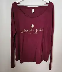 Delta Phi Epsilon Long Sleeve Top Crewneck Burgundy Gold Print Casual DPhiE