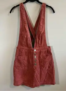 By Together Red Rust Corduroy Mini Overall Dress Small