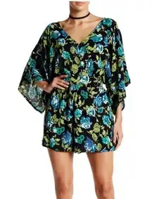 Romeo & Juliet Couture Womens Floral Kimono Sleeve V-Neck BoHo Romper Size Small