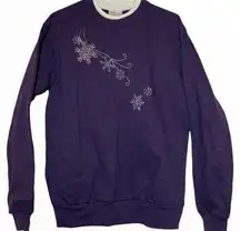 Vintage Morning Sun Topstitch Embellished Snowflake Sweatshirt Holiday Collar M