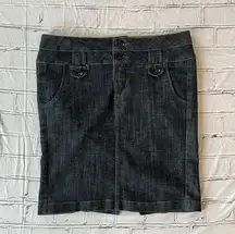 Boom Boom Jeans Grey Mini Denim Skirt Jean Dark Wash Low Rise Women’s M Preppy