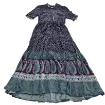 eShakti Dress Womens 6 Purple Blue Boho Paisley Maxi Rayon Cotton‎ India Printed