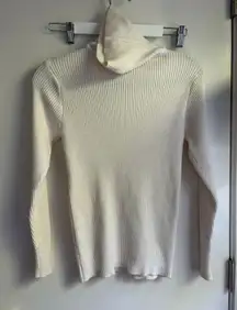 Cream Ribbed Turtleneck Sweater 