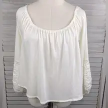 THYME & HONEY Boho Peasant Blouse w Crochet Details Cream-Medium
