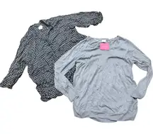 Ingrid & Isabel Maternity XXL Black White Plaid Babydoll Top Shirt Gray Sweater