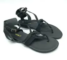 Breckelles Womens Sandals Strappy Ankle Strap Faux Leather Buckle Black 8.5