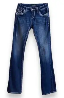 Bootcut Western Jeans Juniors Size 5 / 26” Med-Dark Wash Distressed