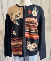 Vintage Fall‎ Sweater leaves berries whimsical large grandma core patchwork