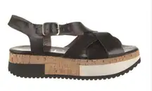 AGL Leather Black Slingback Cork/Foam Platform Wedge Buckle Sandals size 41