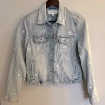EUNINA Women's Light Wash Denim Star Print Jean Jacket Size S