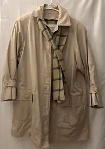 VTG London Fog Beige Trench Coat Women 12P Plaid Lined W/Scarf Limited Edition