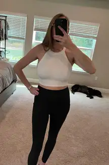 New Aerie Classic White Ribbed Tee Crop Superchill Seamless High Neck Bra Top