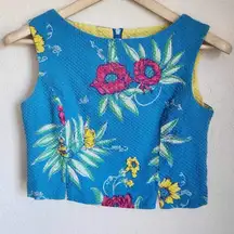 Lilly Pulitzer  Vintage Blue & Pink Cropped Floral Top Blouse Size Med