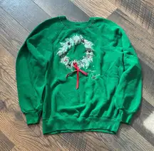 Vintage Green Puffy Paint Christmas Wreath Lee Sweatshirt Women’s Holiday Sweater Size Large