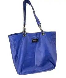 Kenneth Cole Reaction Womens Tote Shoulder Bag Pebbled Leather Blue Size Large