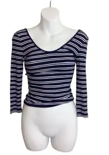 EXPRESS  womens navy striped v neck long sleeve top size xs NEW