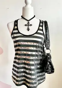 Striped‎ Sequin Tank Top 2000s Clubwear Indie Sleaze Grunge Festival Small