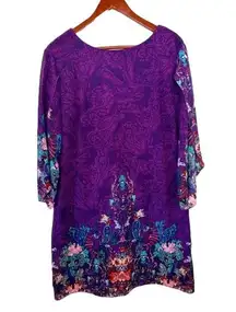 Grace Karin XL Purple Printed Chiffon Loose Shift Dress Cocktail Wedding Guest