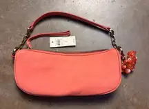 Ann Taylor Womens Small Pink Salmon Leather Handbag Clutch Bag Purse charm NWT