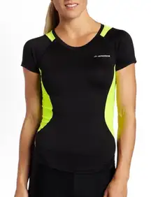 Brooks Nightlife Equilibrium Short Sleeve T-Shirt Top in Black/Neon Yellow Small