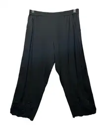 Baik Baik Honolulu Black Rayon Cropped Pants S/M Butterfly Lace Embroidered