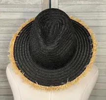 LUCKY 7 USA Women's Woven Paper Wide Brim Sunhat Black/Tan-OS