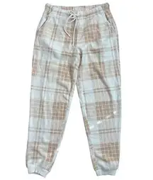 NWT Aerie Snowed In Fuzzy Jogger Plaid Pant Size Small Tan