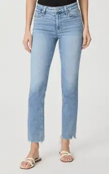 PAIGE Denim Cindy High Rise Straight Leg Destroyed Raw Hem Jeans in Mel Size 24