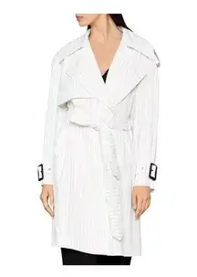 BCBGMAXAZRIA Trench Coat Womens XS White Pinstripe Aurora Belted Jacket NWT $268