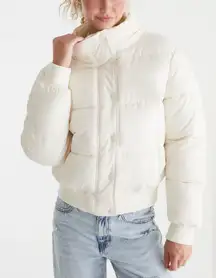 Aeropostale Midweight Hooded Puffer Jacket Cream XS NWT