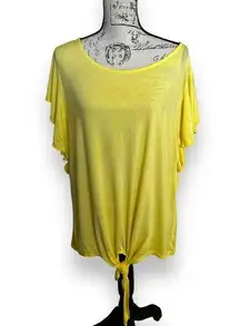 New Seven 7 Flutter Short Sleeve Tie Front T-Shirt Top Sunshine Yellow Size XL