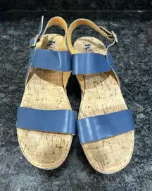 Korks By Kork Ease Women's Wedge Strap Sandals Shoes Denim Blue Leather Size 11