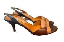 OL’AUTRE CHOSE Leather Sling back Brown GreenTan heels 38.5