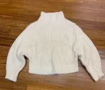 Express Fuzzy Knit Mock Neck Cropped Sweater Womens XS IvoryPullover Cozy Winter