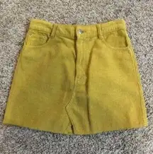 Zara TRF Collection Gold Mustard Yellow‎ Corduroy Mini Skirt Size Medium