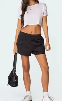 NWT Edikted Garnet Cargo Sweat Shorts Dark Gray Pockets Fleece Pull on Womens XS