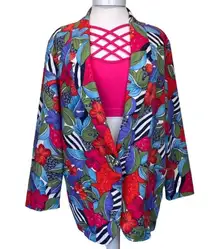 Requirements Vintage Retro Art Deco Funky Fun Abstract Print Bright Open Cardigan Blazer