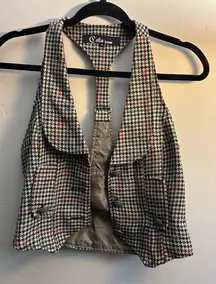 Classic Plaid Puffer Vest – Red/Black/Beige, Small