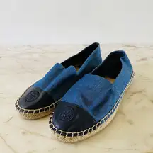 TORY BURCH Solid Blue Denim Canvas Espadrille Flats Small Logo - US 7