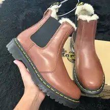 DR MARTENS 2976 Leonore brown leather fur Chelsea ankle boots booties shoes new
