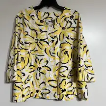 Dressbarn Blazer Jacket Women Size 20W Yellow White Floral Lined Elbow Sleeve