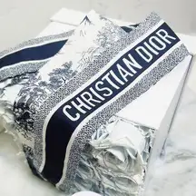 Authentic Dior New Navy & Ivory Toile de Jouy Sauvage Mitzah Twilly / Scarf